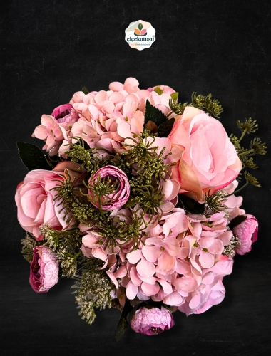 İpek Yapay Çiçek Pembe Gelin Buketi 