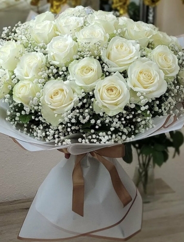 İthal Beyaz Gül Buketi (25 adet)